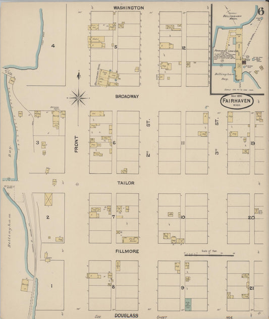 Sanborn Fire Insurance Map from Fairhaven [see also Bellingham and Sehome], Whatcom County, Washington (1890), Sheet #0006 - Historic Sanborn Fire Insurance Map Print, vintage old map wall art, antique decor, genealogy gift, Washington Washington map