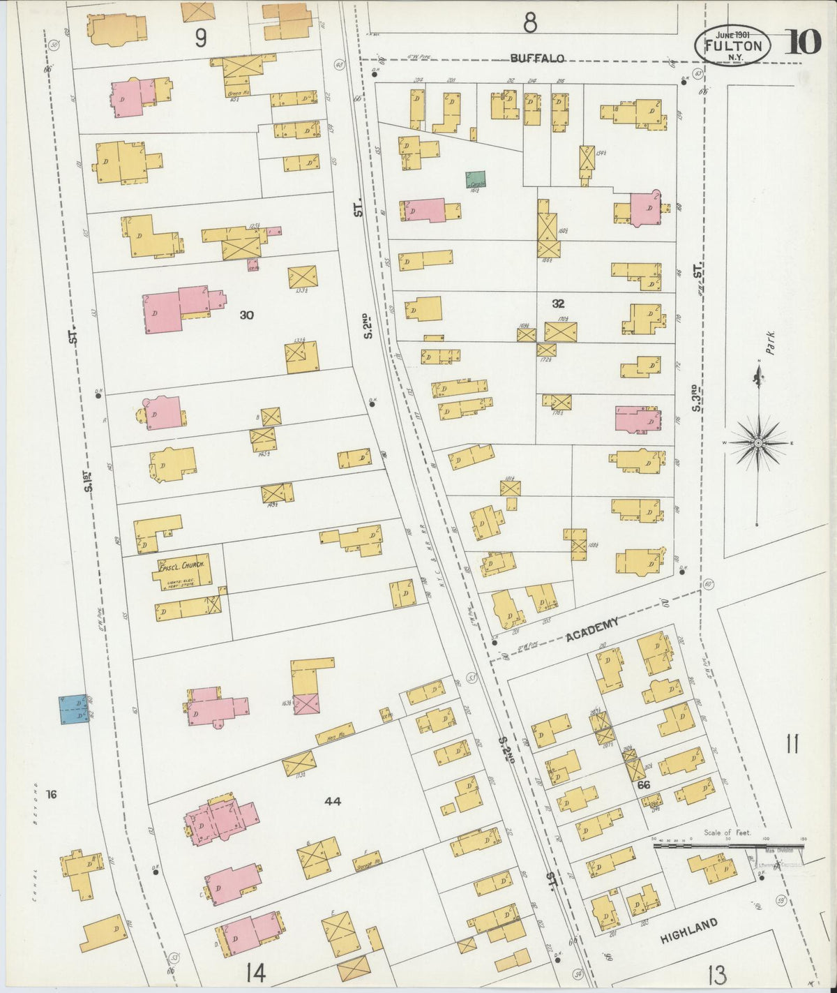 Sanborn Fire Insurance Map from Fulton, Oswego County, New York (1901), Sheet #0010 - Complete Map Set gallery image, historic Sanborn map, vintage wall art, New York New York