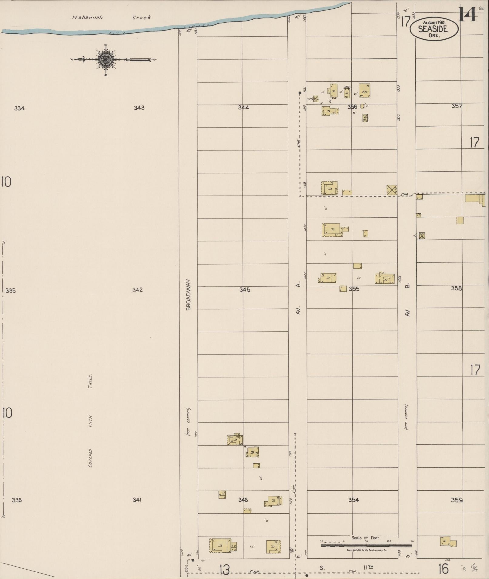 Sanborn Fire Insurance Map from Seaside, Clatsop County, Oregon (1921), Sheet #0014 - Complete Map Set gallery image, historic Sanborn map, vintage wall art, Oregon Oregon