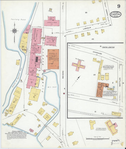 Sanborn Fire Insurance Map from Canton, Norfolk County, Massachusetts (1919), Sheet #0009 - Historic Sanborn Fire Insurance Map Print, vintage old map wall art, antique decor, genealogy gift, Massachusetts Massachusetts map