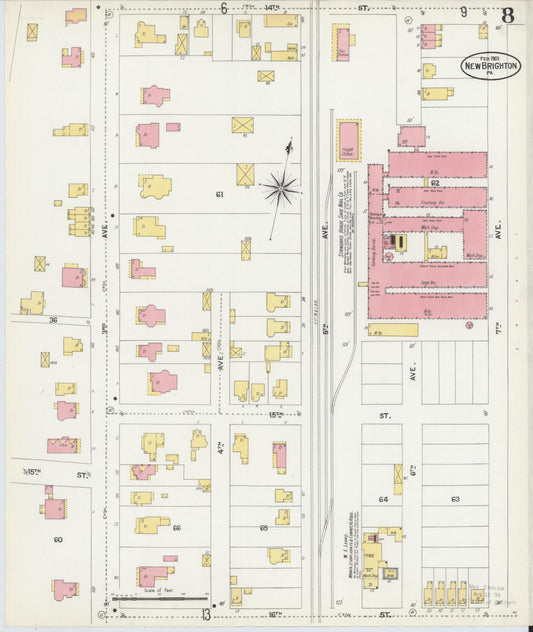 Sanborn Fire Insurance Map from New Brighton, Beaver County, Pennsylvania (1901), Sheet #0008 - Historic Sanborn Fire Insurance Map Print, vintage old map wall art, antique decor, genealogy gift, Pennsylvania Pennsylvania map