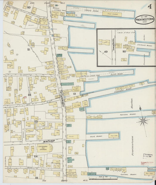 Sanborn Fire Insurance Map from Provincetown, Barnstable County, Massachusetts (1889), Sheet #0004 - Historic Sanborn Fire Insurance Map Print, vintage old map wall art, antique decor, genealogy gift, Massachusetts Massachusetts map