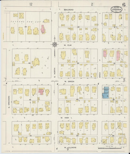 Sanborn Fire Insurance Map from Urbana, Champaign County, Illinois (1915), Sheet #0006 - Complete Map Set gallery image, historic Sanborn map, vintage wall art, Illinois Illinois