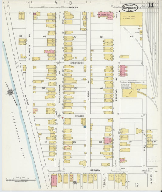Sanborn Fire Insurance Map from Sunbury, Northumberland County, Pennsylvania (1918), Sheet #0014 - Historic Sanborn Fire Insurance Map Print, vintage old map wall art, antique decor, genealogy gift, Pennsylvania Pennsylvania map