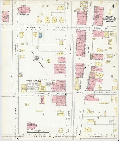 Sanborn Fire Insurance Map from Mooresville, Iredell County, North Carolina (1914), Sheet #0004 - Historic Sanborn Fire Insurance Map Print, vintage old map wall art, antique decor, genealogy gift, North Carolina North Carolina map