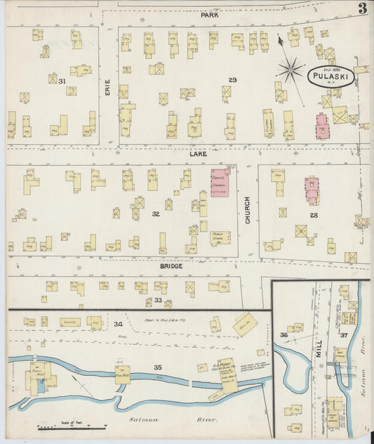 Sanborn Fire Insurance Map from Pulaski, Oswego County, New York (1890), Sheet #0003 - Historic Sanborn Fire Insurance Map Print, vintage old map wall art, antique decor, genealogy gift, New York New York map