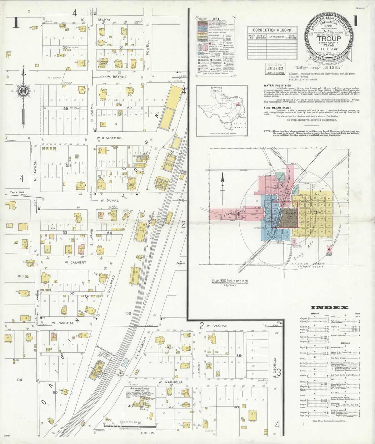 Sanborn Fire Insurance Map from Troup, Smith County, Texas (1934), Sheet #0001 - Complete Map Set gallery image, historic Sanborn map, vintage wall art, Texas Texas