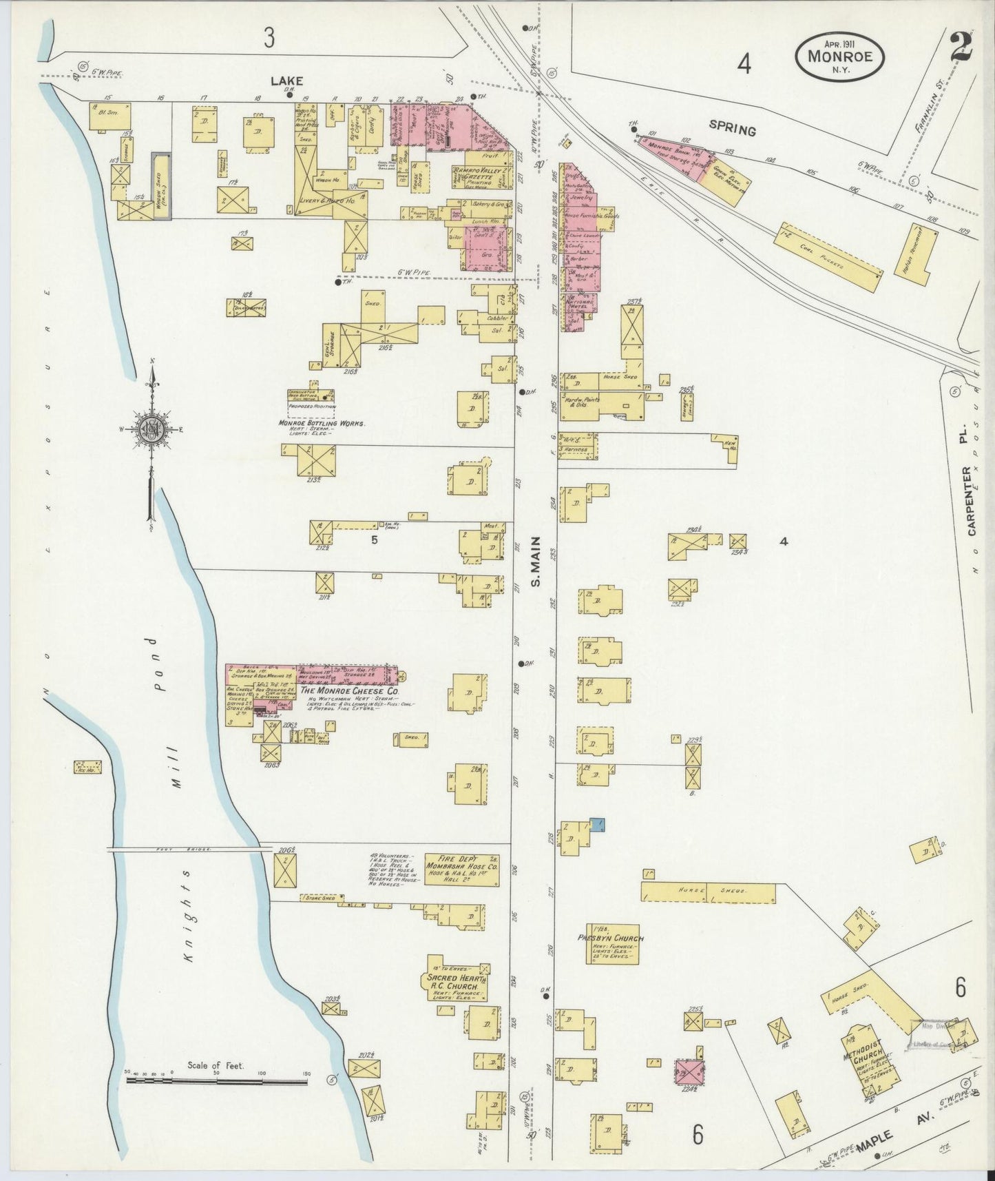 Sanborn Fire Insurance Map from Monroe, Orange County, New York (1911), Sheet #0002 - Historic Sanborn Fire Insurance Map Print, vintage old map wall art, antique decor, genealogy gift, New York New York map