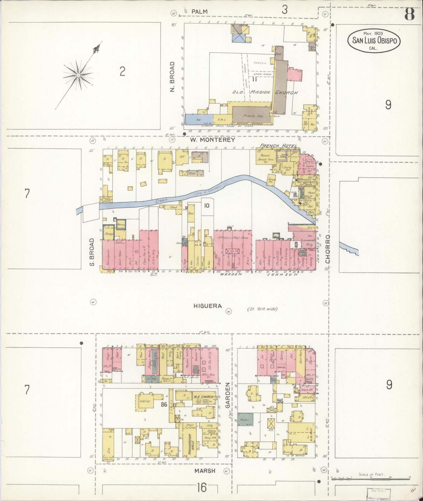 Sanborn Fire Insurance Map from San Luis Obispo, San Luis Obispo County, California (1903), Sheet #0008 - Complete Map Set gallery image, historic Sanborn map, vintage wall art, California California