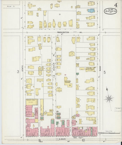 Sanborn Fire Insurance Map from Batavia, Genesee County, New York (1896), Sheet #0004 - Historic Sanborn Fire Insurance Map Print, vintage old map wall art, antique decor, genealogy gift, New York New York map