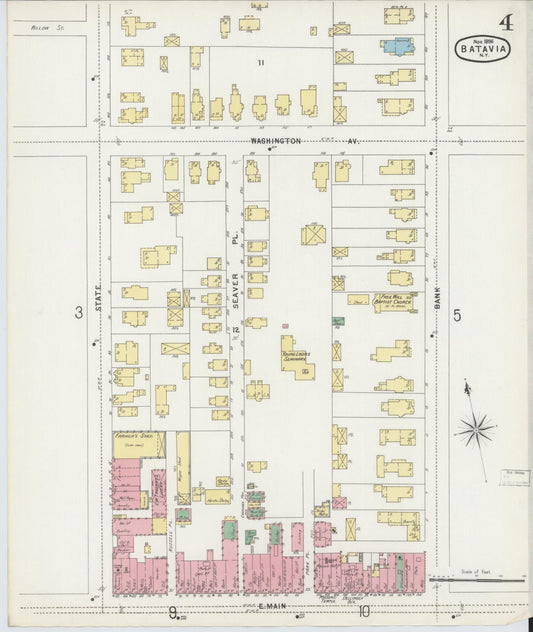 Sanborn Fire Insurance Map from Batavia, Genesee County, New York (1896), Sheet #0004 - Historic Sanborn Fire Insurance Map Print, vintage old map wall art, antique decor, genealogy gift, New York New York map