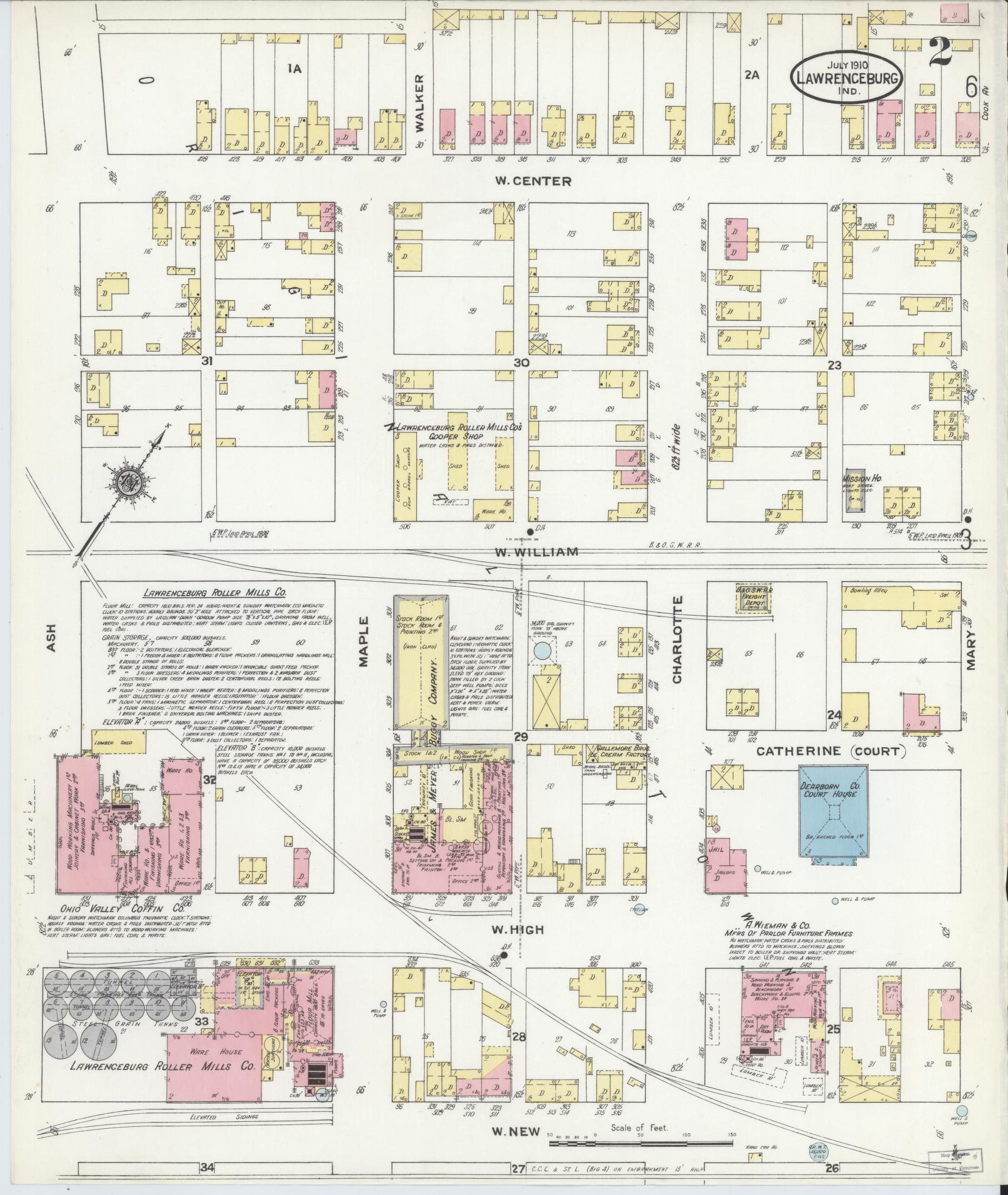 Sanborn Fire Insurance Map from Lawrenceburg, Dearborn County, Indiana (1910), Sheet #0002 - Historic Sanborn Fire Insurance Map Print, vintage old map wall art, antique decor, genealogy gift, Indiana Indiana map