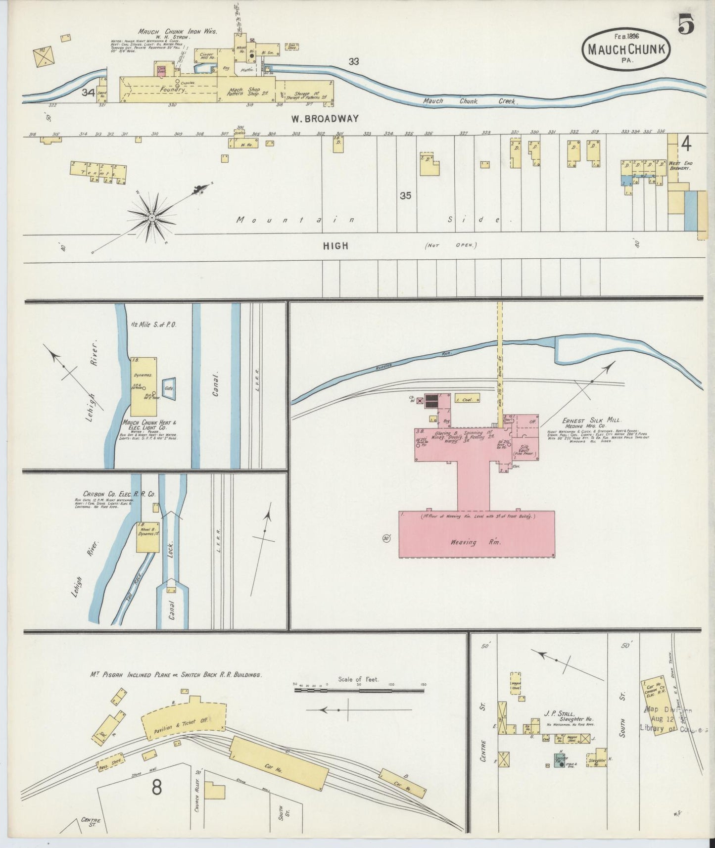 Sanborn Fire Insurance Map from Mauch Chunk, Carbon County, Pennsylvania (1896), Sheet #0005 - Historic Sanborn Fire Insurance Map Print, vintage old map wall art, antique decor, genealogy gift, Pennsylvania Pennsylvania map