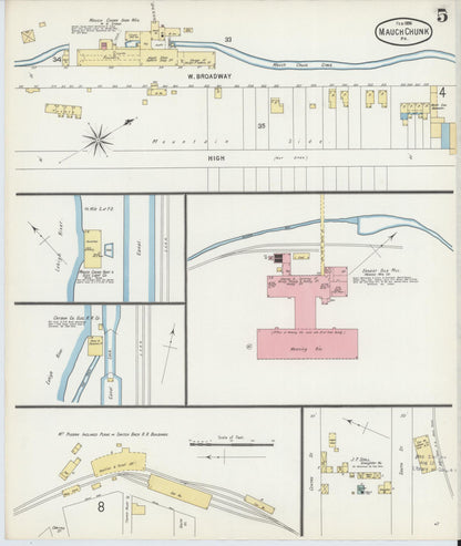 Sanborn Fire Insurance Map from Mauch Chunk, Carbon County, Pennsylvania (1896), Sheet #0005 - Historic Sanborn Fire Insurance Map Print, vintage old map wall art, antique decor, genealogy gift, Pennsylvania Pennsylvania map
