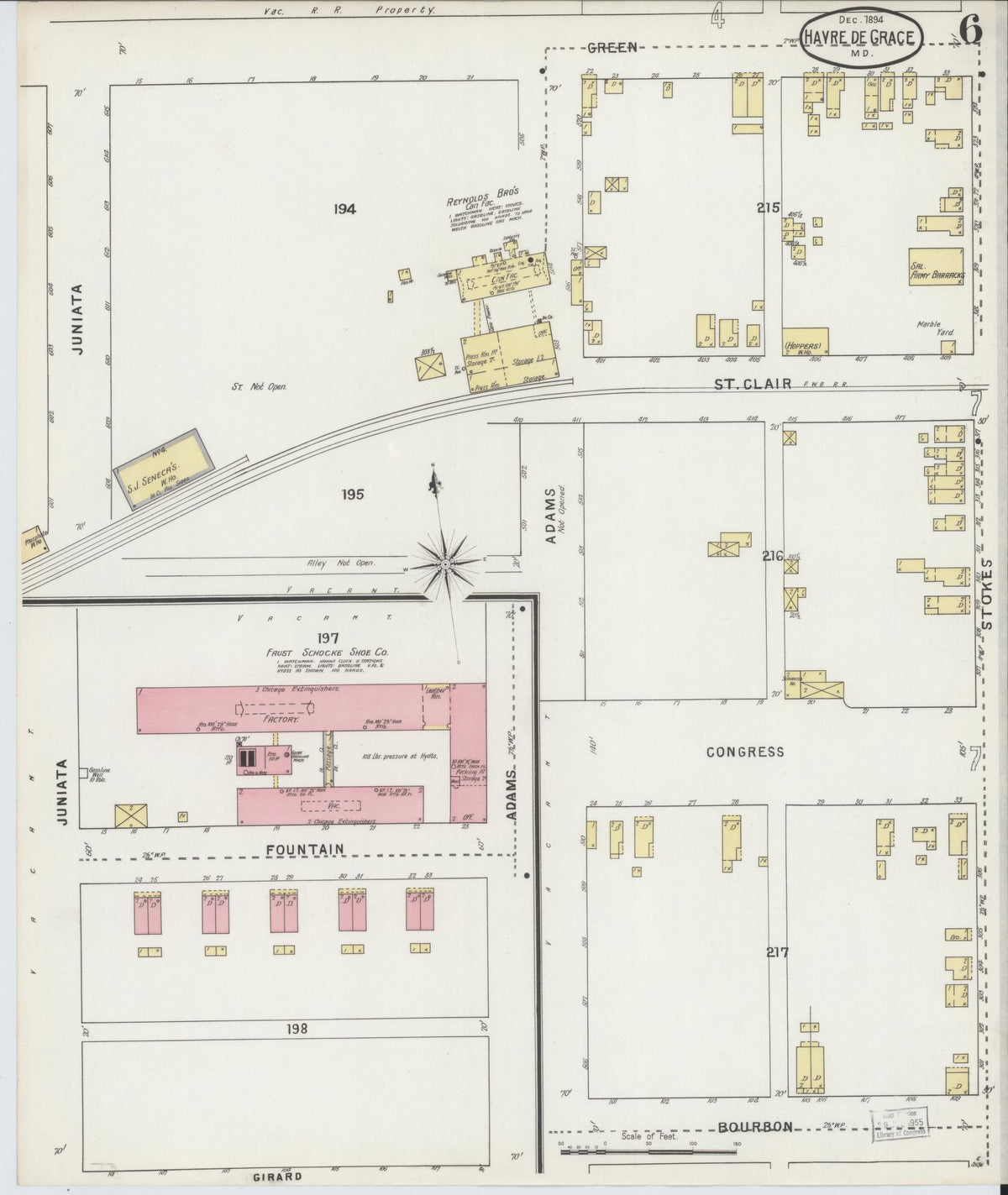 Sanborn Fire Insurance Map from Havre De Grace, Harford County, Maryland (1894), Sheet #0006 - Historic Sanborn Fire Insurance Map Print, vintage old map wall art, antique decor, genealogy gift, Maryland Maryland map