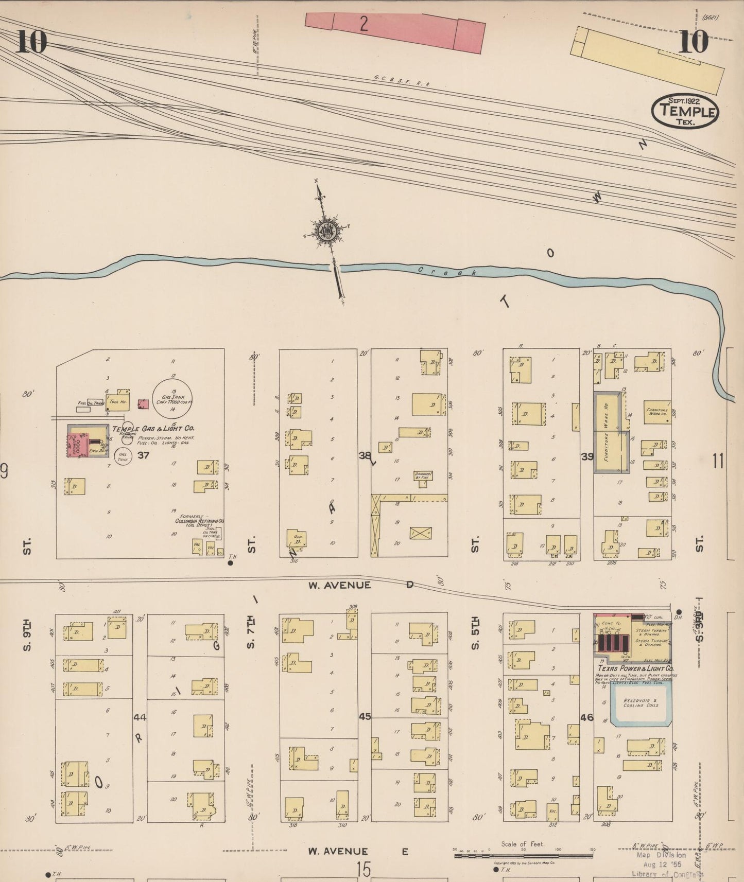 Sanborn Fire Insurance Map from Temple, Bell County, Texas (1922), Sheet #0010 - Historic Sanborn Fire Insurance Map Print, vintage old map wall art, antique decor, genealogy gift, Texas Texas map