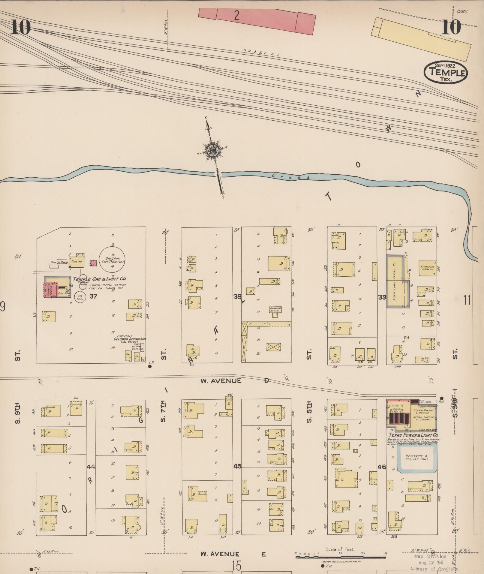 Sanborn Fire Insurance Map from Temple, Bell County, Texas (1922), Sheet #0010 - Historic Sanborn Fire Insurance Map Print, vintage old map wall art, antique decor, genealogy gift, Texas Texas map