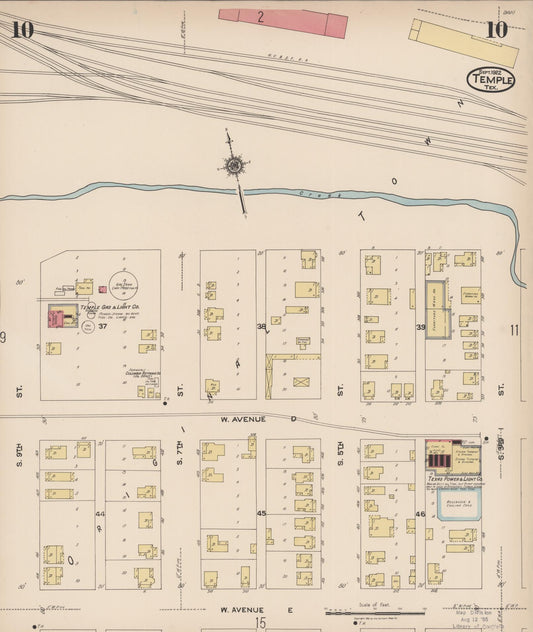 Sanborn Fire Insurance Map from Temple, Bell County, Texas (1922), Sheet #0010 - Historic Sanborn Fire Insurance Map Print, vintage old map wall art, antique decor, genealogy gift, Texas Texas map