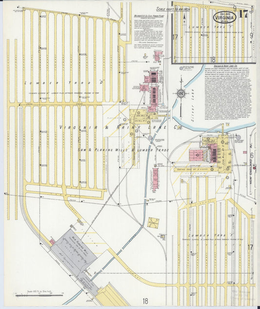 Sanborn Fire Insurance Map from Virginia, Saint Louis County, Minnesota (1915), Sheet #0017 - Historic Sanborn Fire Insurance Map Print, vintage old map wall art, antique decor, genealogy gift, Minnesota Minnesota map