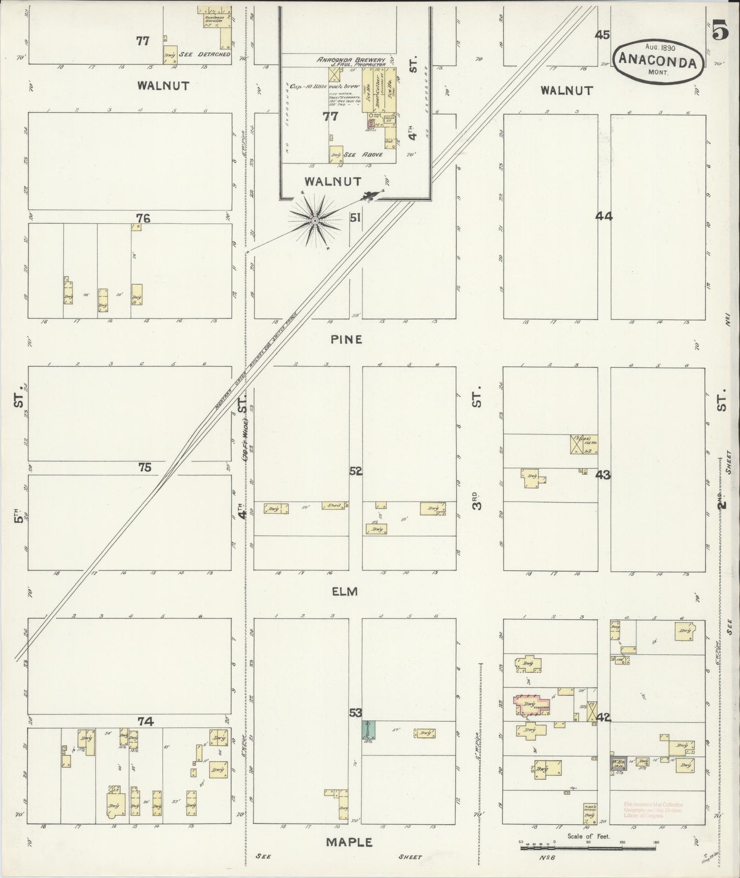 Sanborn Fire Insurance Map from Anaconda, Deer Lodge County, Montana (1890), Sheet #0005 - Complete Map Set gallery image, historic Sanborn map, vintage wall art, Montana Montana