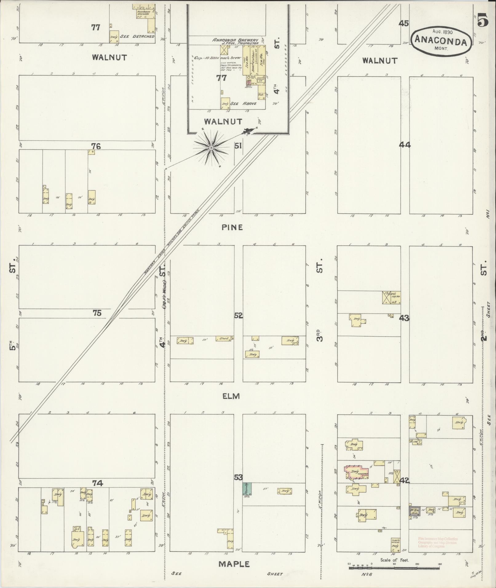 Sanborn Fire Insurance Map from Anaconda, Deer Lodge County, Montana (1890), Sheet #0005 - Complete Map Set gallery image, historic Sanborn map, vintage wall art, Montana Montana