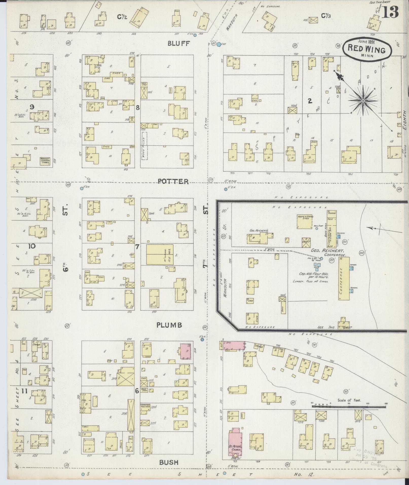 Sanborn Fire Insurance Map from Red Wing, Goodhue County, Minnesota (1891), Sheet #0013 - Complete Map Set gallery image, historic Sanborn map, vintage wall art, Minnesota Minnesota