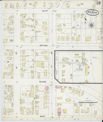 Sanborn Fire Insurance Map from Red Wing, Goodhue County, Minnesota (1891), Sheet #0013 - Complete Map Set gallery image, historic Sanborn map, vintage wall art, Minnesota Minnesota