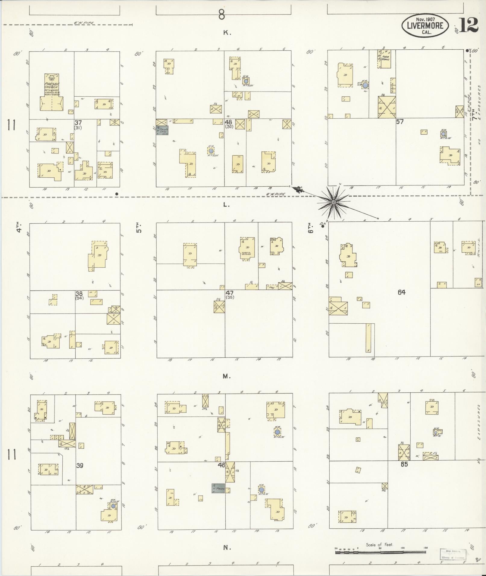 Sanborn Fire Insurance Map from Livermore, Alameda County, California (1907), Sheet #0012 - Historic Sanborn Fire Insurance Map Print, vintage old map wall art, antique decor, genealogy gift, California California map
