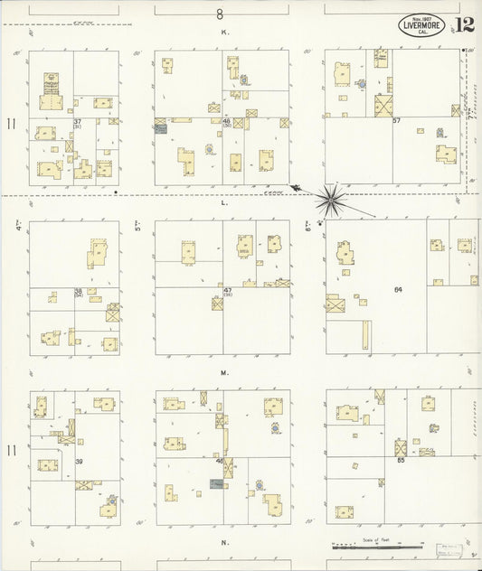 Sanborn Fire Insurance Map from Livermore, Alameda County, California (1907), Sheet #0012 - Historic Sanborn Fire Insurance Map Print, vintage old map wall art, antique decor, genealogy gift, California California map