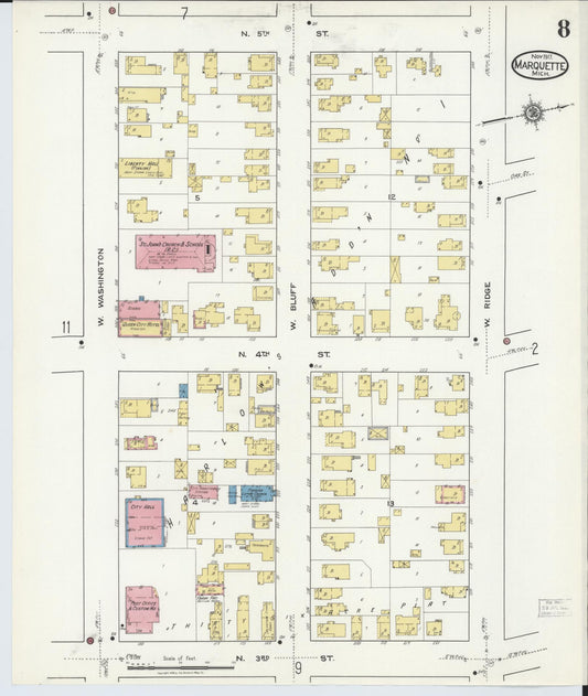 Sanborn Fire Insurance Map from Marquette, Marquette County, Michigan (1917), Sheet #0008 - Historic Sanborn Fire Insurance Map Print, vintage old map wall art, antique decor, genealogy gift, Michigan Michigan map