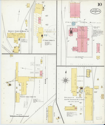 Sanborn Fire Insurance Map from Valdosta, Lowndes County, Georgia (1900), Sheet #0010 - Complete Map Set gallery image, historic Sanborn map, vintage wall art, Georgia Georgia