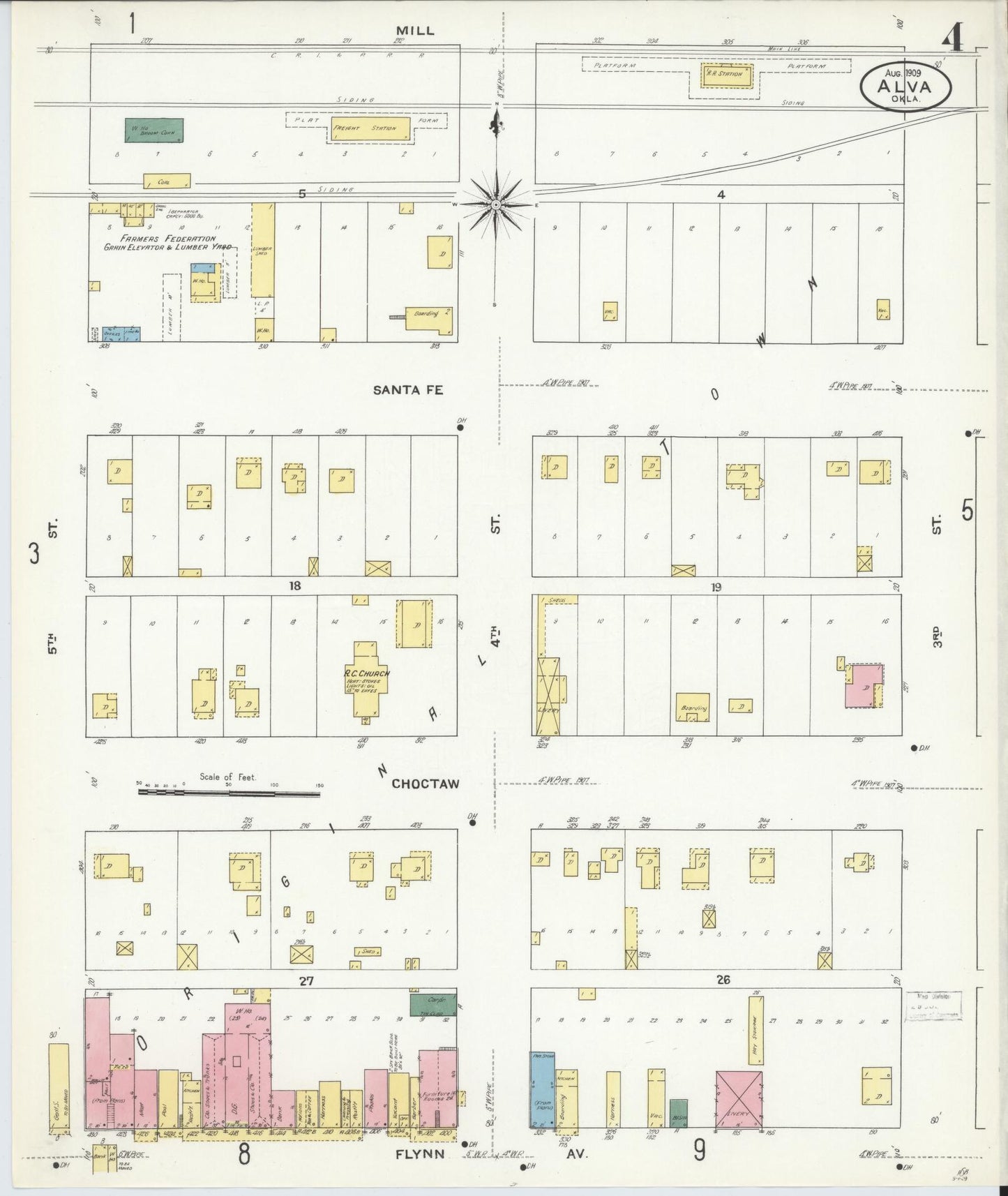 Sanborn Fire Insurance Map from Alva, Woods County, Oklahoma (1909), Sheet #0004 - Historic Sanborn Fire Insurance Map Print, vintage old map wall art, antique decor, genealogy gift, Oklahoma Oklahoma map