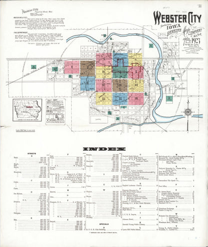 Sanborn Fire Insurance Map from Webster City, Hamilton County, Iowa (1923), Sheet #0001 - Historic Sanborn Fire Insurance Map Print, vintage old map wall art