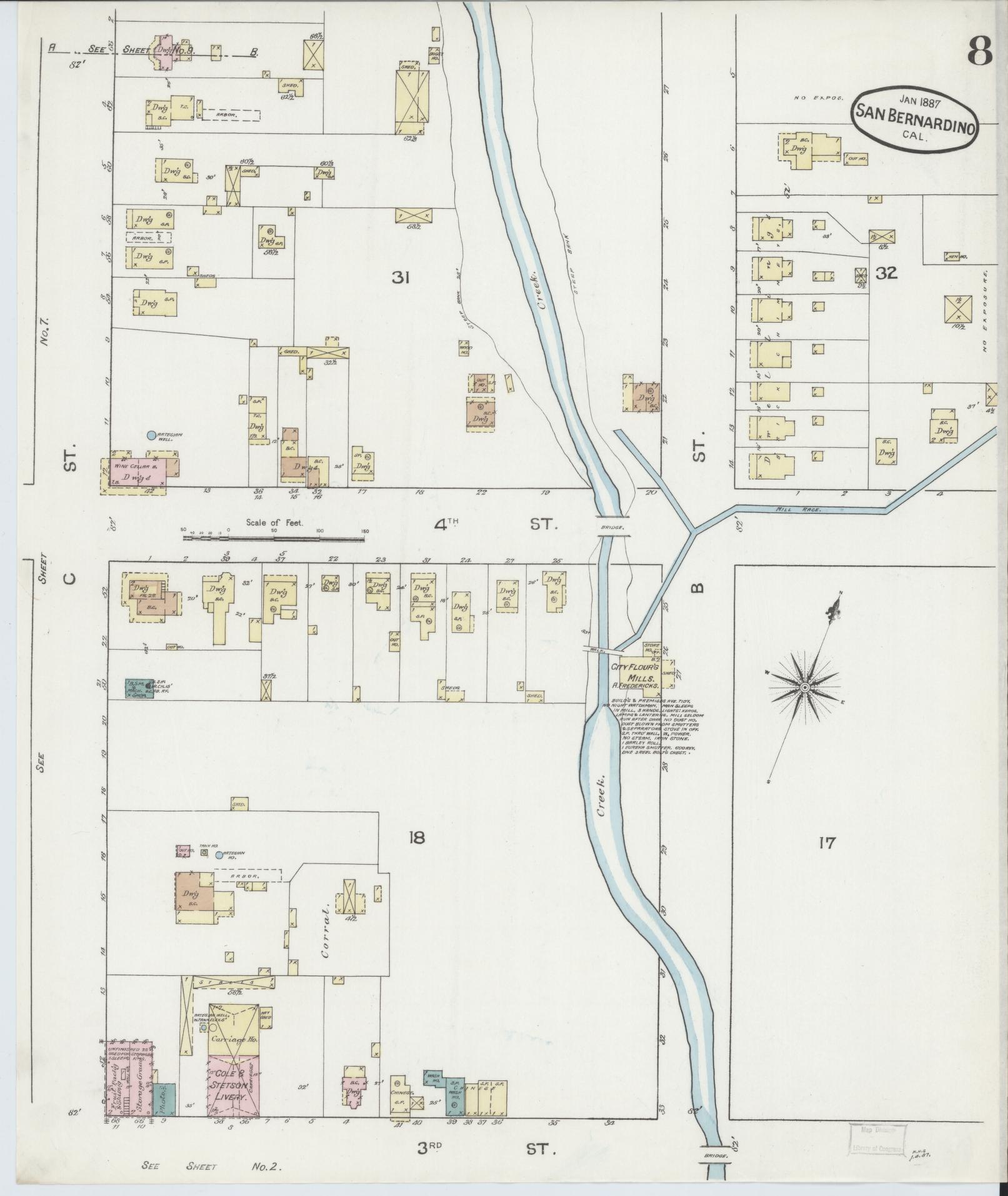 Sanborn Fire Insurance Map from San Bernardino, San Bernardino County, California (1887), Sheet #0008 - Complete Map Set gallery image, historic Sanborn map, vintage wall art, California California