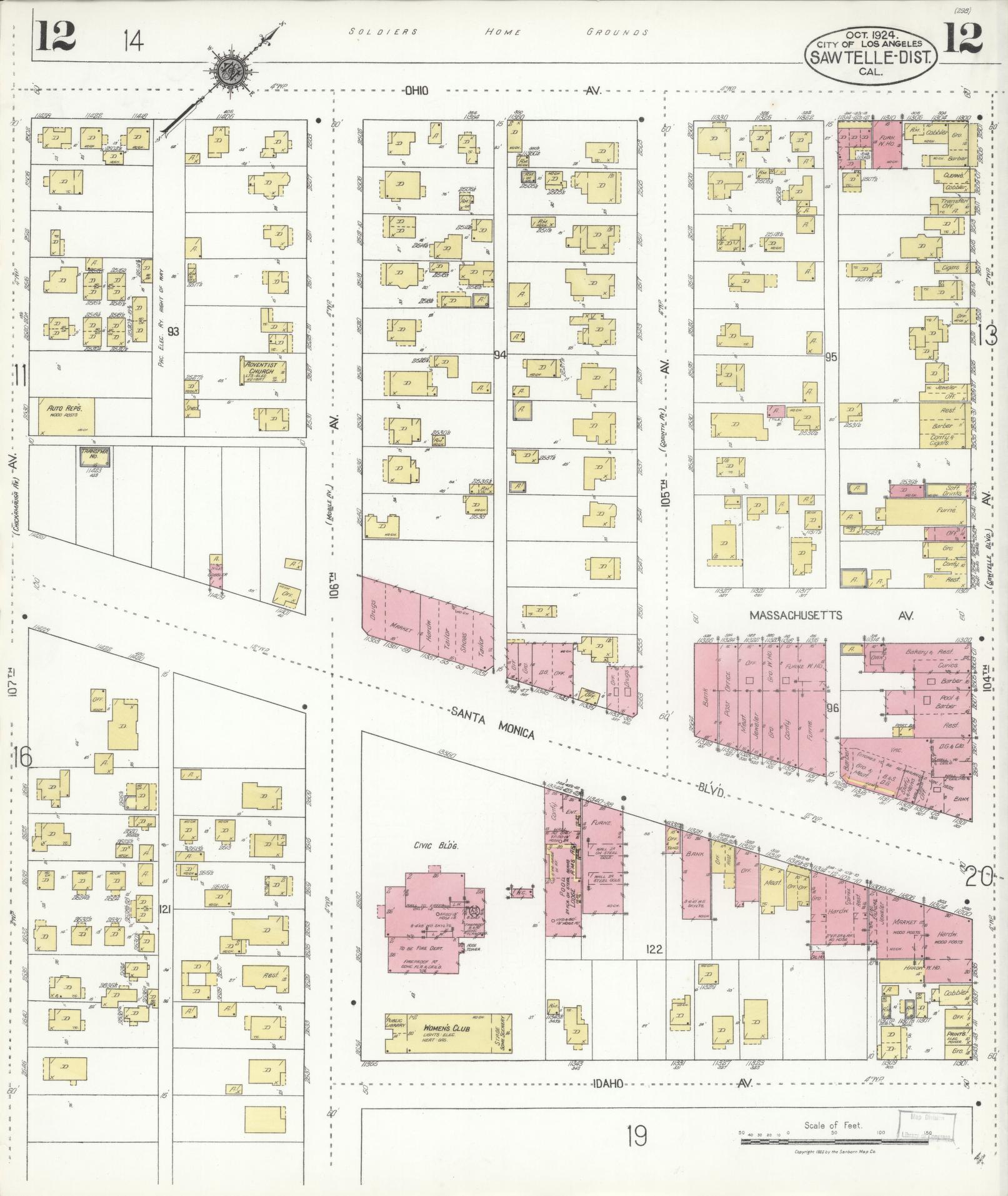 Sanborn Fire Insurance Map from Sawtelle, Los Angeles County, California (1924), Sheet #0012 - Complete Map Set gallery image, historic Sanborn map, vintage wall art, California California