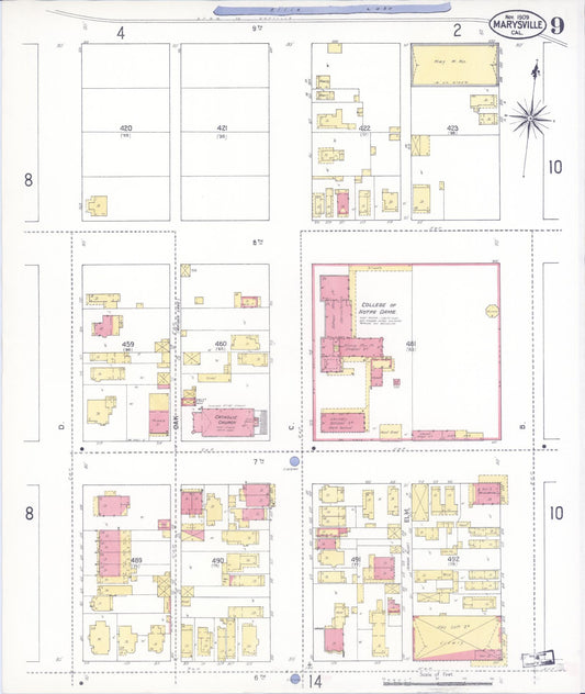 Sanborn Fire Insurance Map from Marysville, Yuba County, California (1909), Sheet #0009 - Historic Sanborn Fire Insurance Map Print, vintage old map wall art, antique decor, genealogy gift, California California map