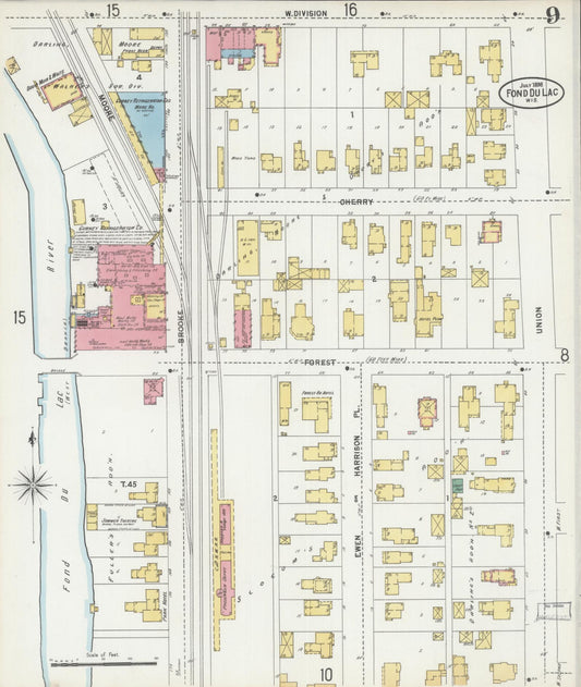Sanborn Fire Insurance Map from Fond du Lac, Fond du Lac County, Wisconsin (1898), Sheet #0009 - Historic Sanborn Fire Insurance Map Print, vintage old map wall art, antique decor, genealogy gift, Wisconsin Wisconsin map