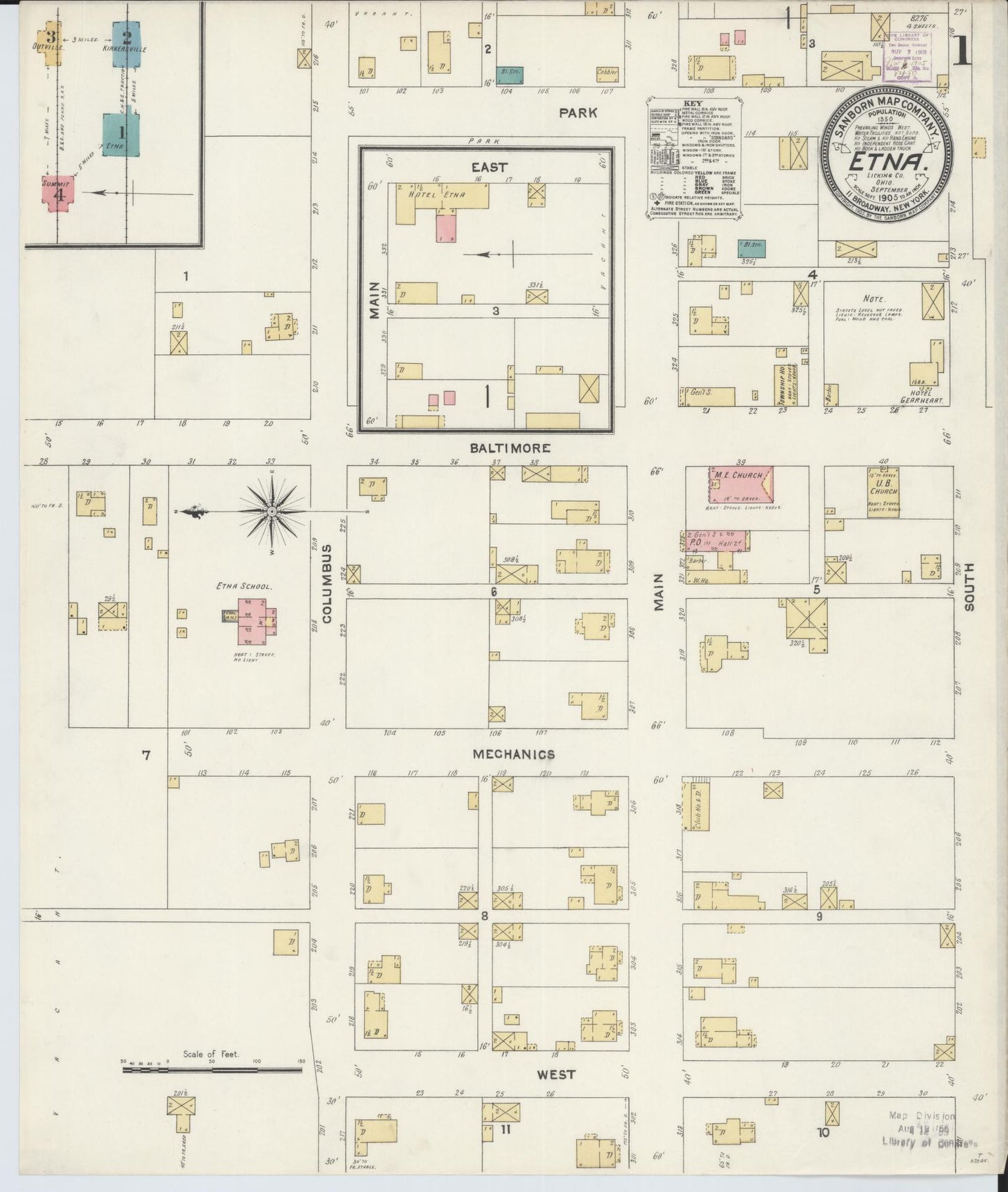 Sanborn Fire Insurance Map from Etna, Luking County, Ohio (1905), Sheet #0001 - Historic Sanborn Fire Insurance Map Print, vintage old map wall art, antique decor, genealogy gift, Ohio Ohio map