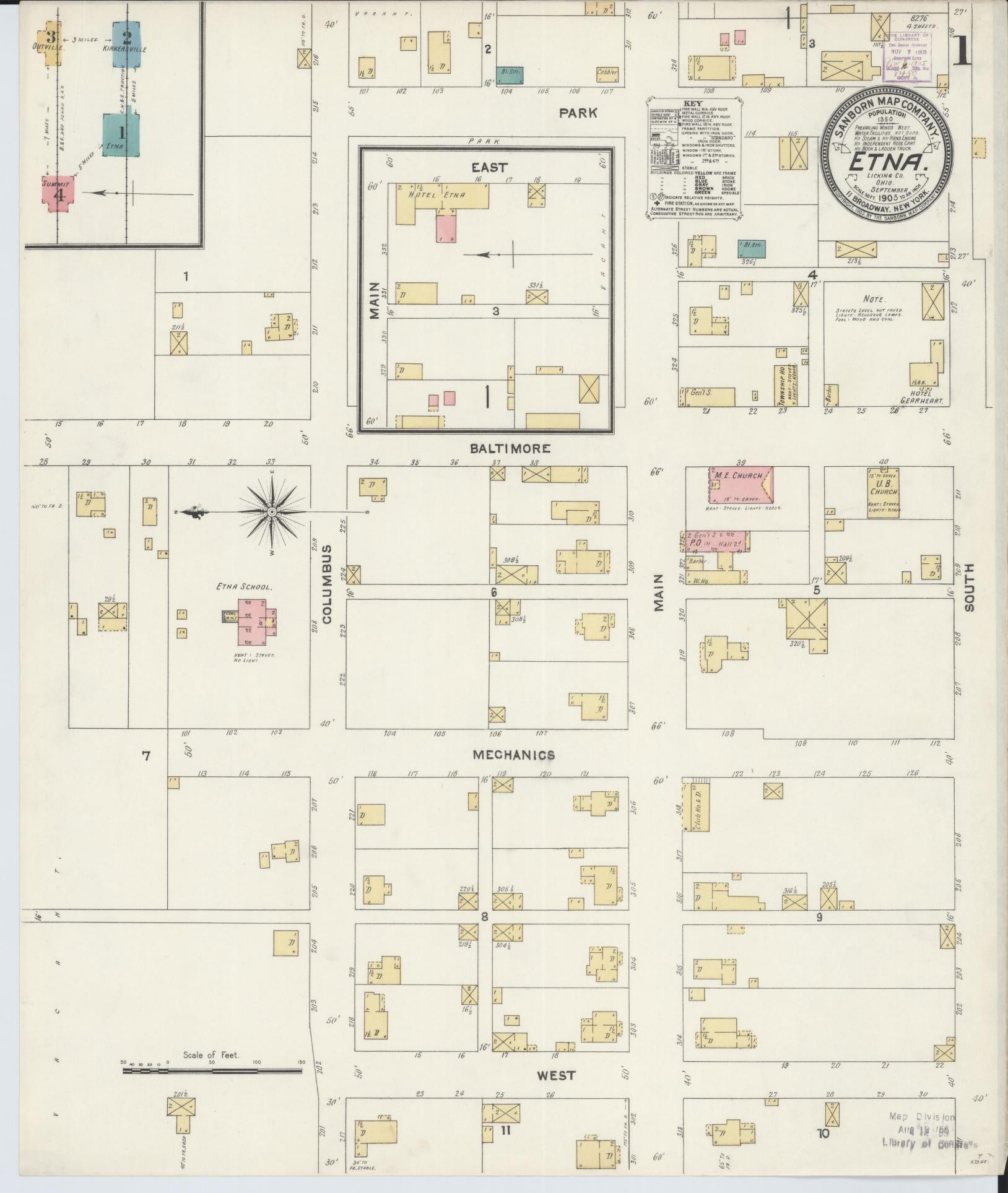 Sanborn Fire Insurance Map from Etna, Luking County, Ohio (1905), Sheet #0001 - Historic Sanborn Fire Insurance Map Print, vintage old map wall art, antique decor, genealogy gift, Ohio Ohio map