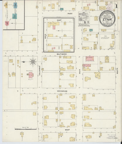 Sanborn Fire Insurance Map from Etna, Luking County, Ohio (1905), Sheet #0001 - Historic Sanborn Fire Insurance Map Print, vintage old map wall art, antique decor, genealogy gift, Ohio Ohio map