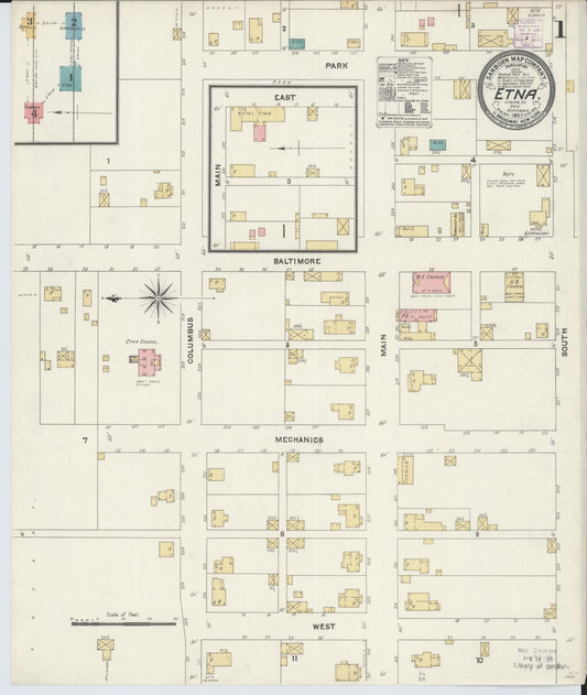 Sanborn Fire Insurance Map from Etna, Luking County, Ohio (1905), Sheet #0001 - Historic Sanborn Fire Insurance Map Print, vintage old map wall art, antique decor, genealogy gift, Ohio Ohio map