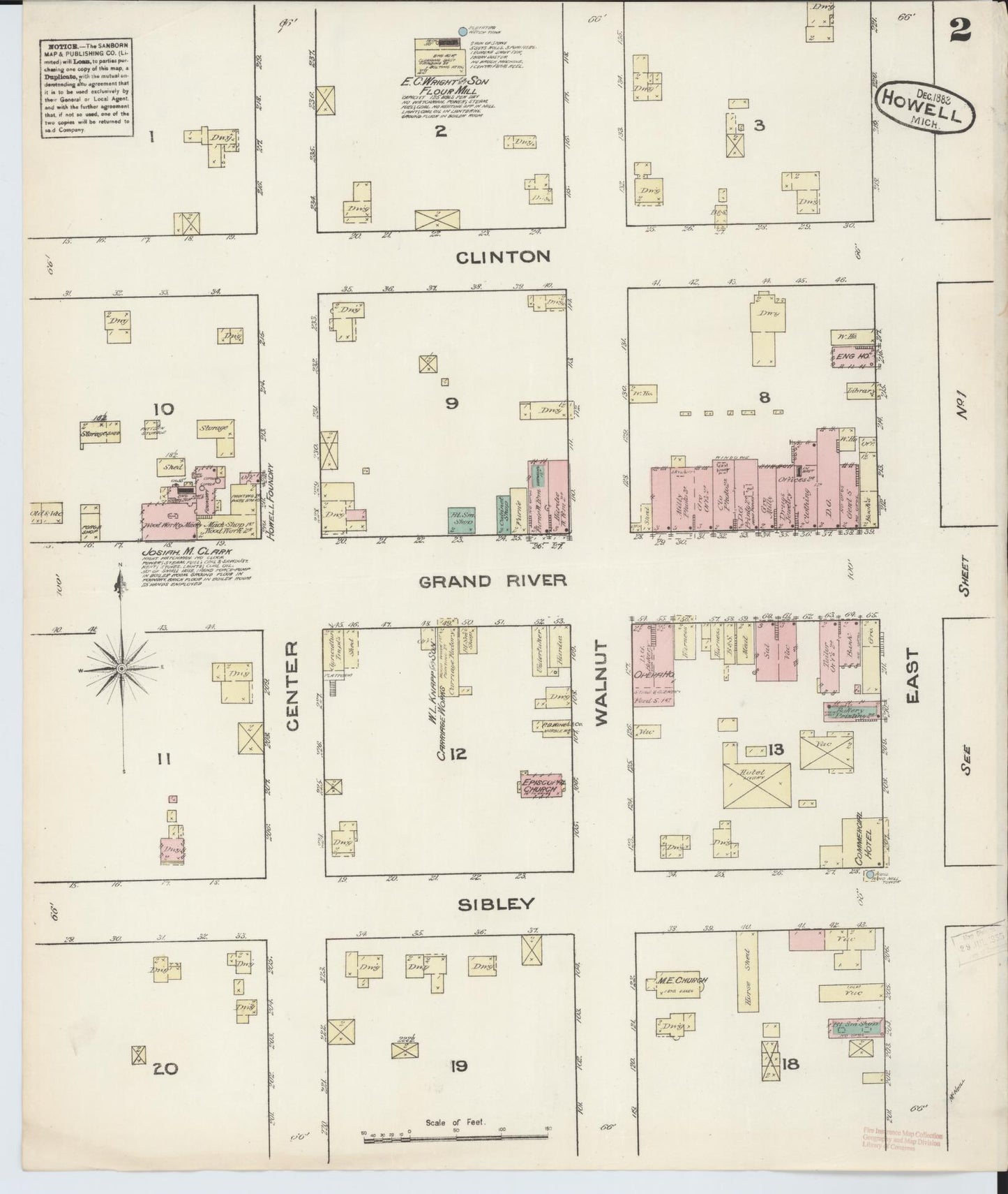 Sanborn Fire Insurance Map from Howell, Livingston County, Michigan (1883), Sheet #0002 - Complete Map Set gallery image, historic Sanborn map, vintage wall art, Michigan Michigan