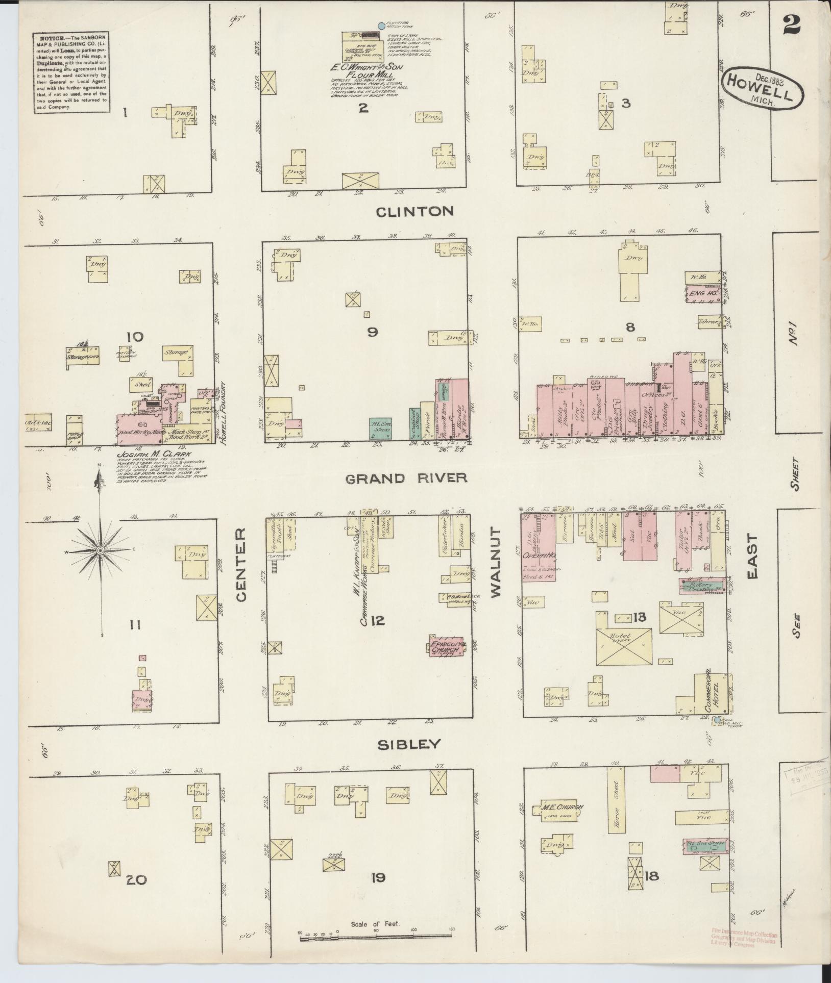 Sanborn Fire Insurance Map from Howell, Livingston County, Michigan (1883), Sheet #0002 - Complete Map Set gallery image, historic Sanborn map, vintage wall art, Michigan Michigan