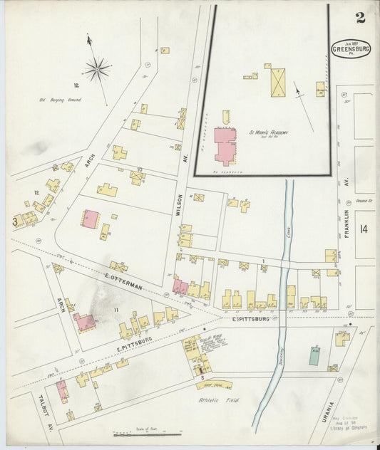 Sanborn Fire Insurance Map from Greensburg, Westmoreland County, Pennsylvania (1897), Sheet #0002 - Historic Sanborn Fire Insurance Map Print, vintage old map wall art, antique decor, genealogy gift, Pennsylvania Pennsylvania map