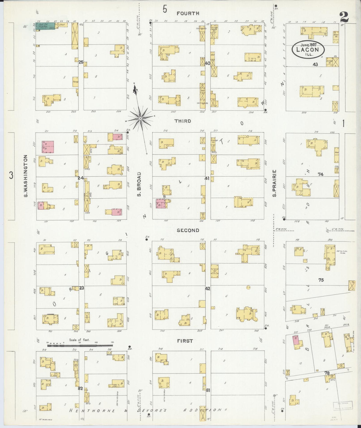 Sanborn Fire Insurance Map from Lacon, Marshall County, Illinois (1907), Sheet #0002 - Complete Map Set gallery image, historic Sanborn map, vintage wall art, Illinois Illinois