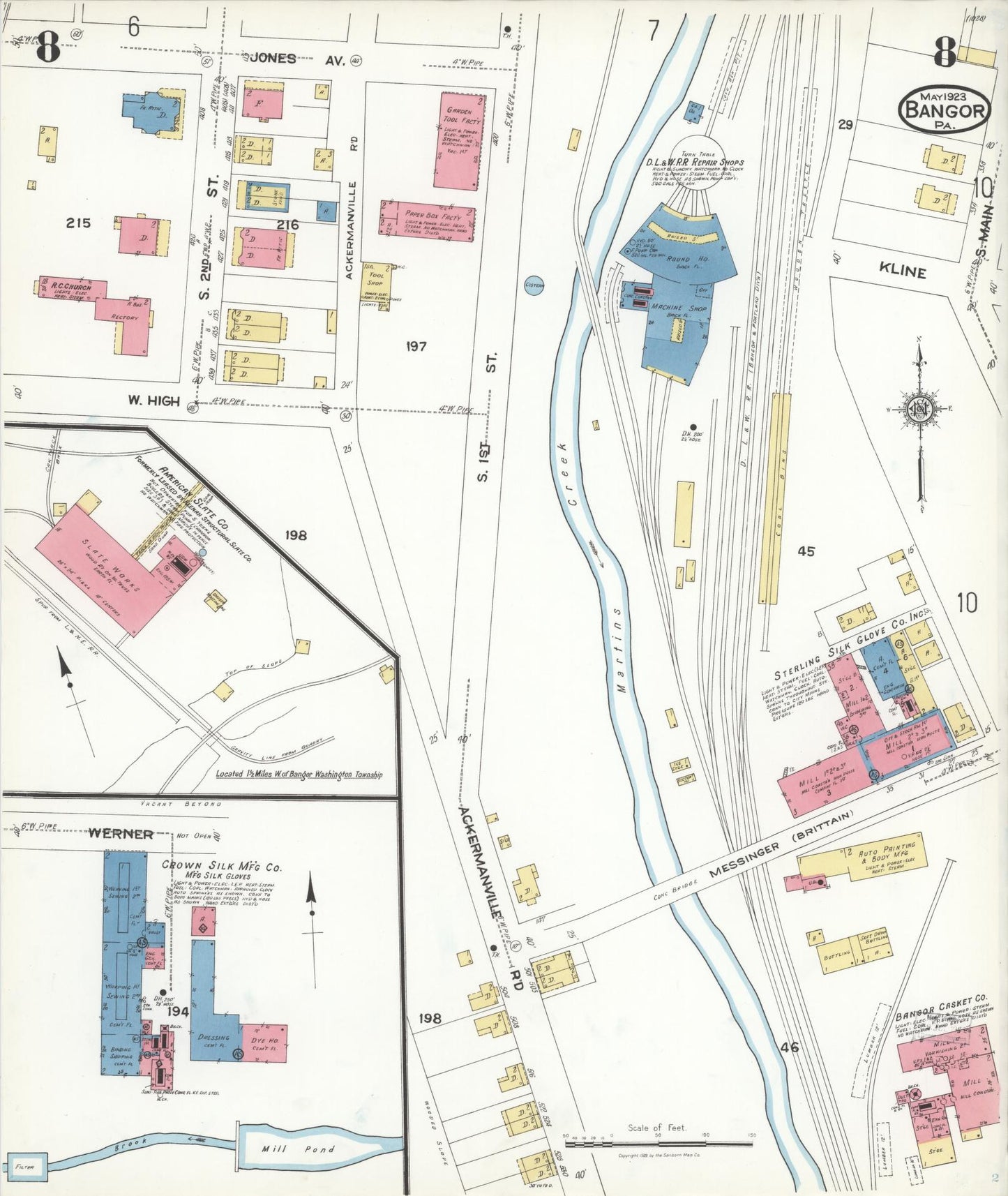 Sanborn Fire Insurance Map from Bangor, Northampton County, Pennsylvania (1923), Sheet #0008 - Historic Sanborn Fire Insurance Map Print, vintage old map wall art, antique decor, genealogy gift, Pennsylvania Pennsylvania map