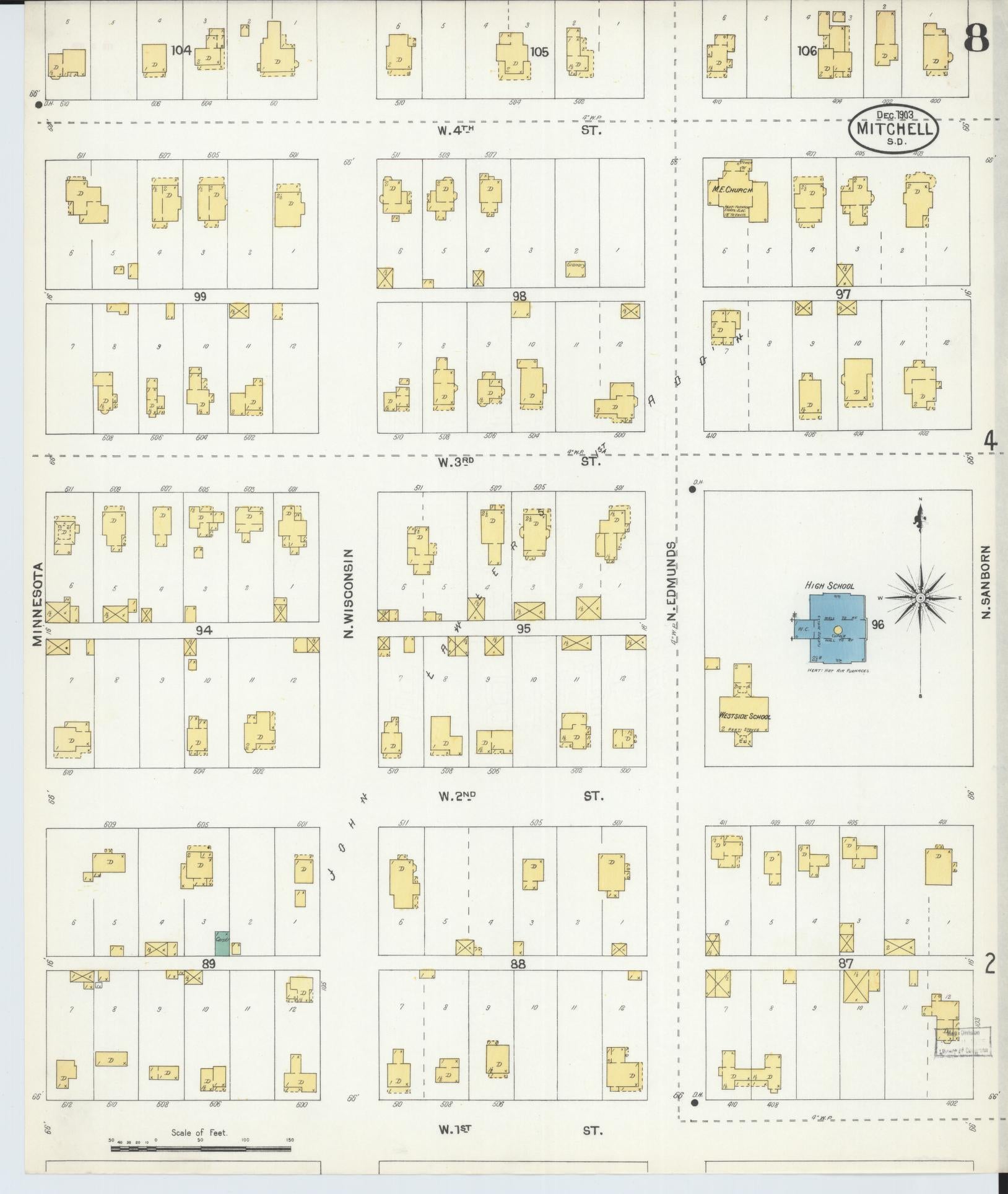 Sanborn Fire Insurance Map from Mitchell, Davison County, South Dakota (1903), Sheet #0008 - Historic Sanborn Fire Insurance Map Print, vintage old map wall art, antique decor, genealogy gift, South Dakota South Dakota map