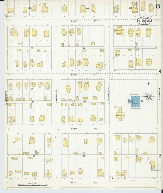 Sanborn Fire Insurance Map from Mitchell, Davison County, South Dakota (1903), Sheet #0008 - Historic Sanborn Fire Insurance Map Print, vintage old map wall art, antique decor, genealogy gift, South Dakota South Dakota map
