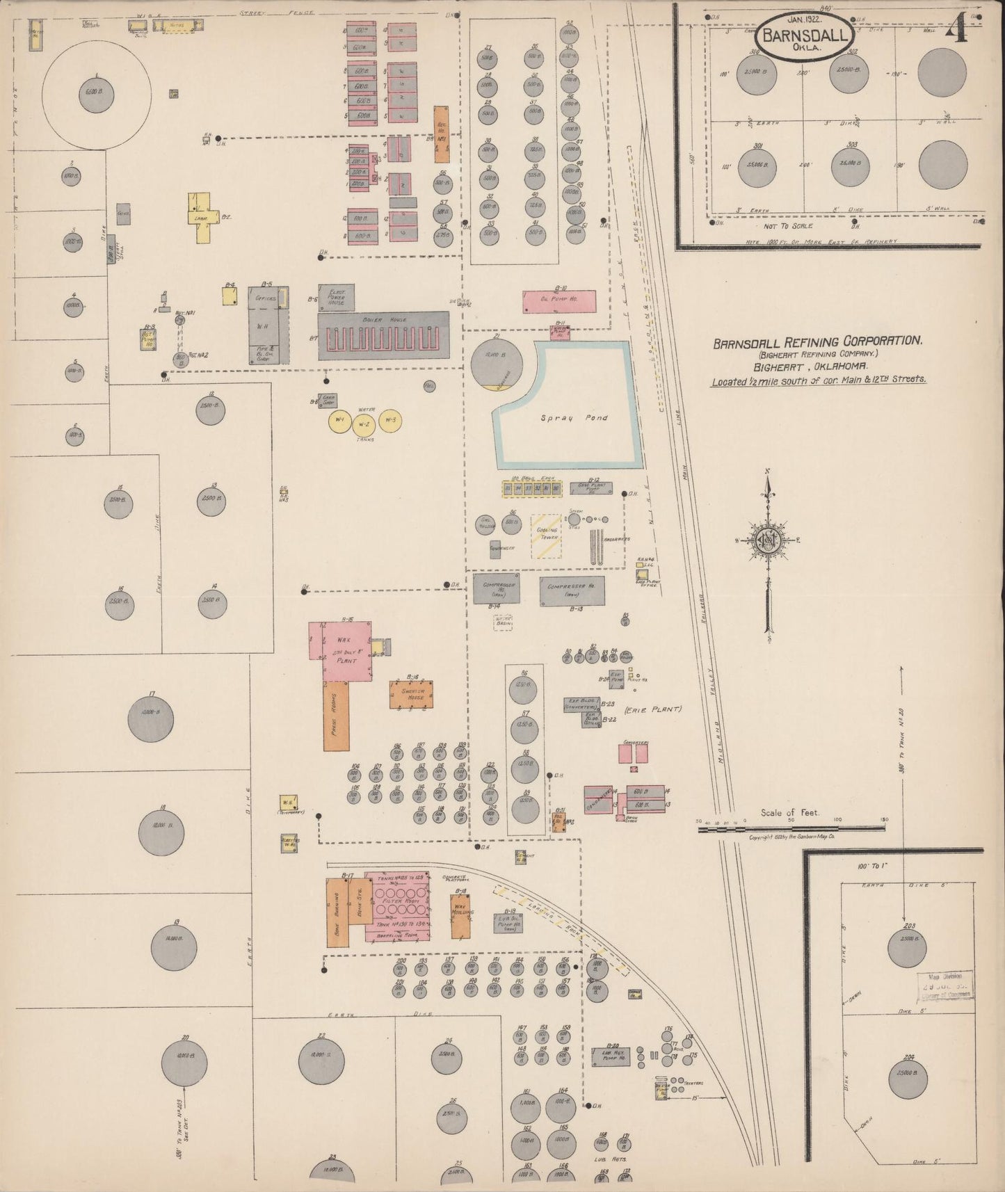 Sanborn Fire Insurance Map from Barnsdall, Osage County, Oklahoma (1922), Sheet #0004 - Historic Sanborn Fire Insurance Map Print, vintage old map wall art, antique decor, genealogy gift, Oklahoma Oklahoma map