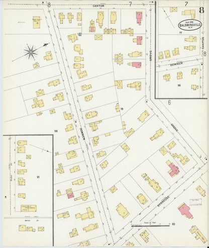 Sanborn Fire Insurance Map from Baldwinsville, Onondaga County, New York (1906), Sheet #0008 - Historic Sanborn Fire Insurance Map Print, vintage old map wall art, antique decor, genealogy gift, New York New York map